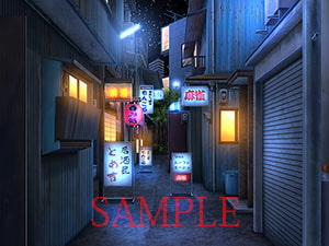 著作権フリー背景CG素材「住宅裏路地 飲み屋街」
