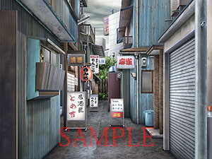 著作権フリー背景CG素材「住宅裏路地 飲み屋街」