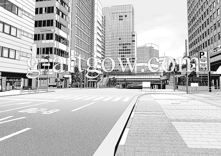 著作権フリー漫画背景素材/街なみ1/浜松町駅北口