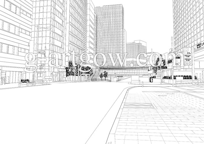 著作権フリー漫画背景素材/街なみ1/浜松町駅北口