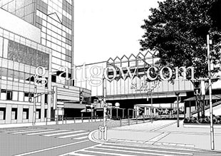 著作権フリー漫画背景素材/街なみ2/練馬駅