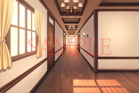 著作権フリー背景CG素材「洋館の廊下」