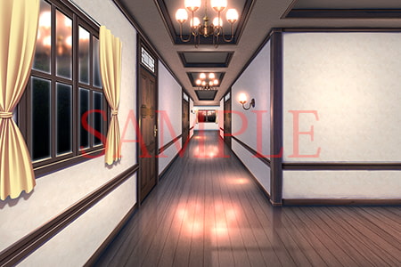 著作権フリー背景CG素材「洋館の廊下」