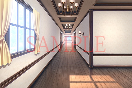 著作権フリー背景CG素材「洋館の廊下」