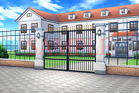 著作権フリー背景CG素材「門のある洋館」