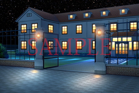 著作権フリー背景CG素材「門のある洋館」