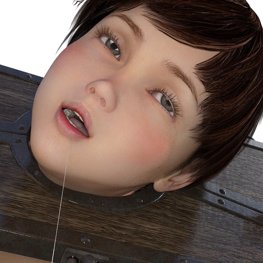 お尻を叩かれ、カンチョウされる少女