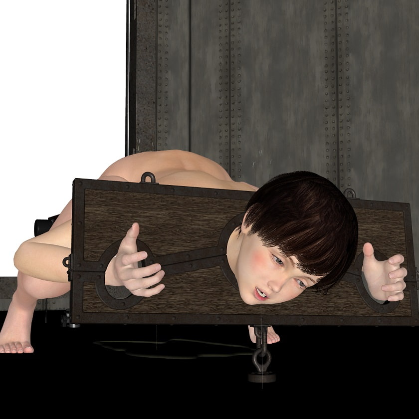 お尻を叩かれ、カンチョウされる少女