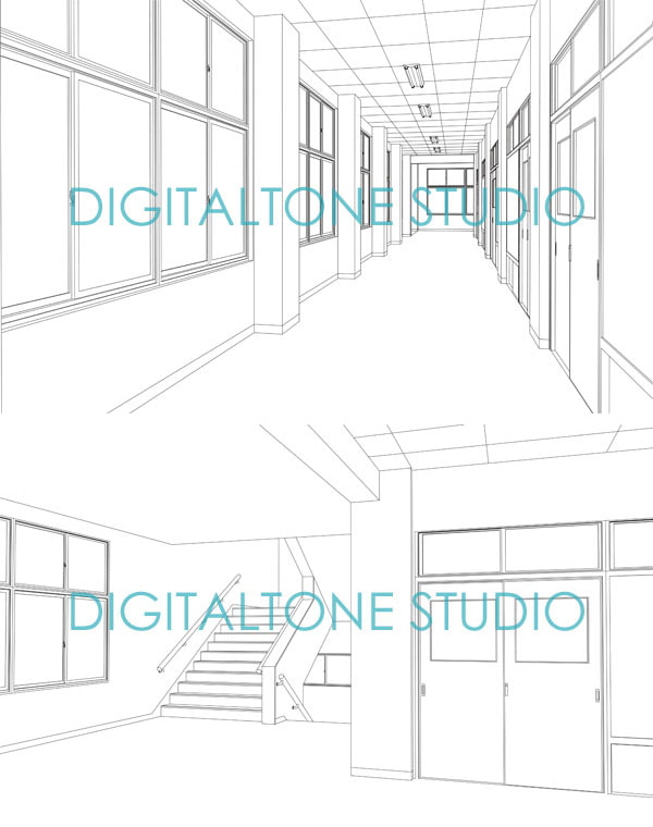 背景素材集 学校廊下・階段A1(76カット)