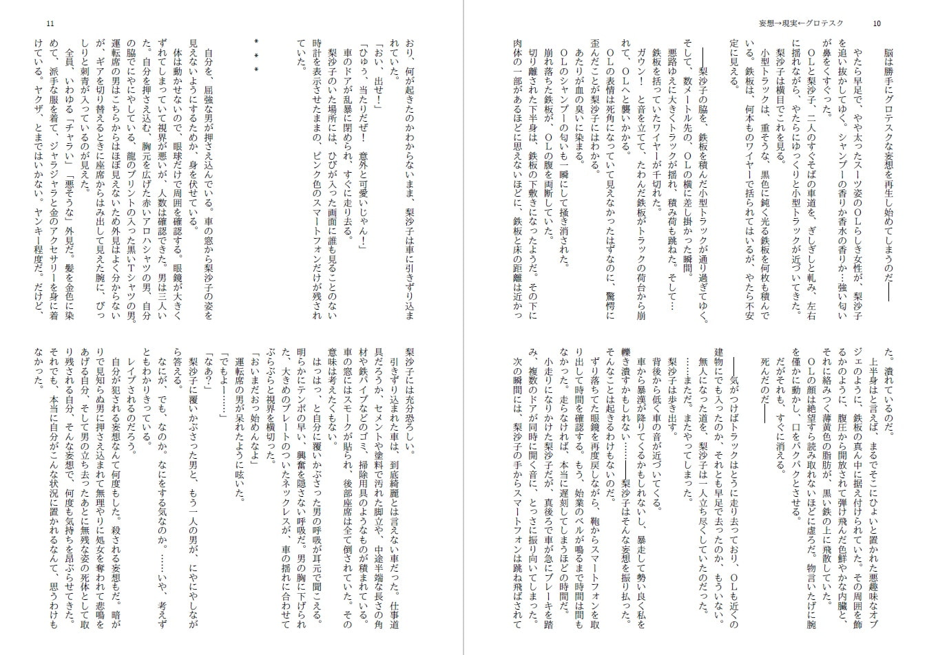 妄想→現実←グロテスク