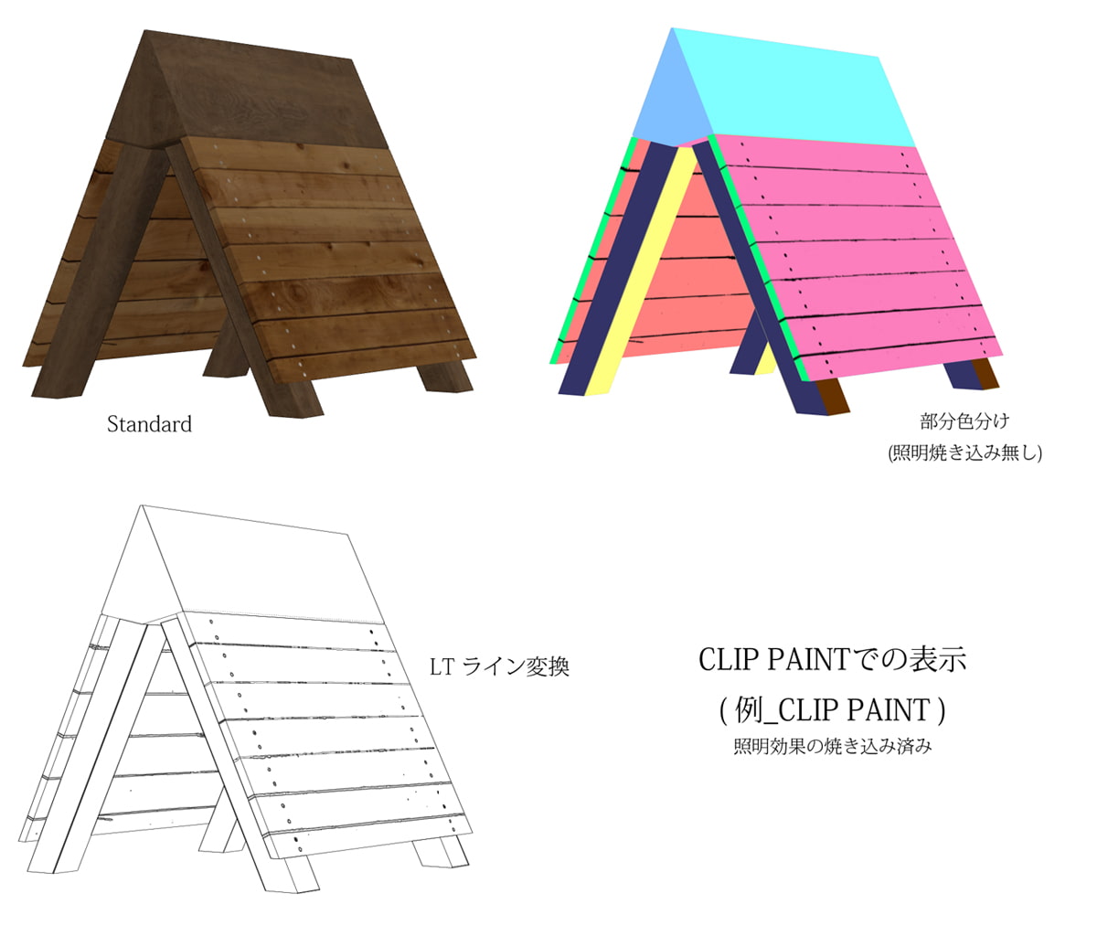 3D素材 三角木馬 木製01 基本タイプ
