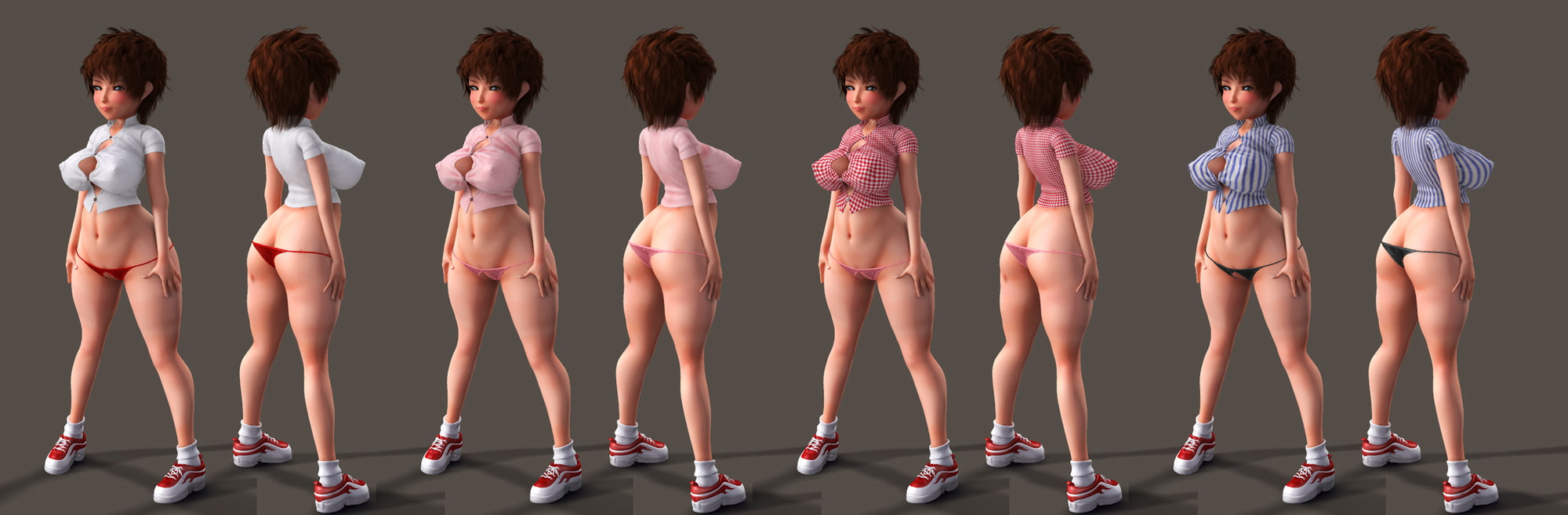 Tightly Fitted Shirt and Crotchless Panties for Haru