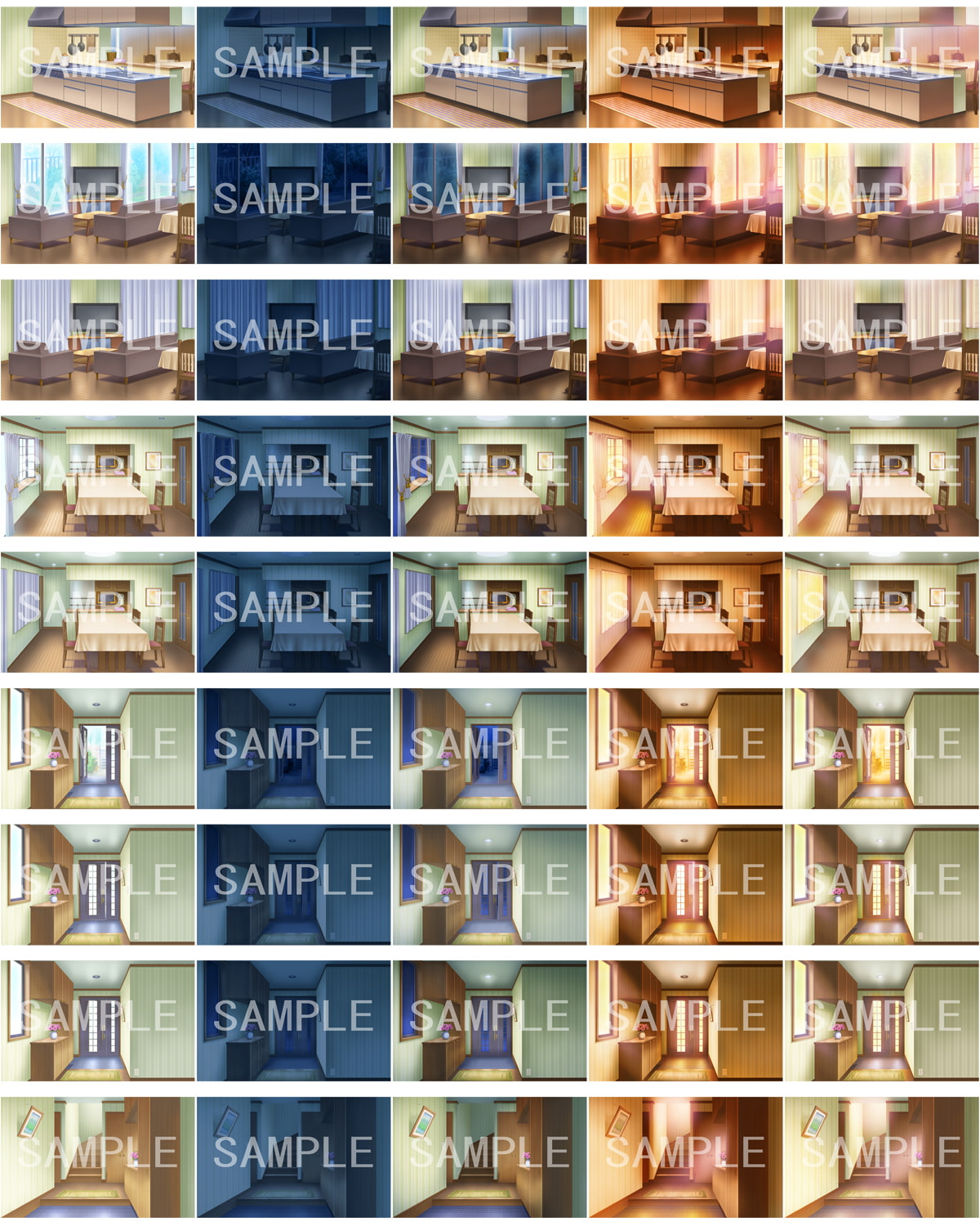 背景素材【家01】リビング、玄関、キッチン