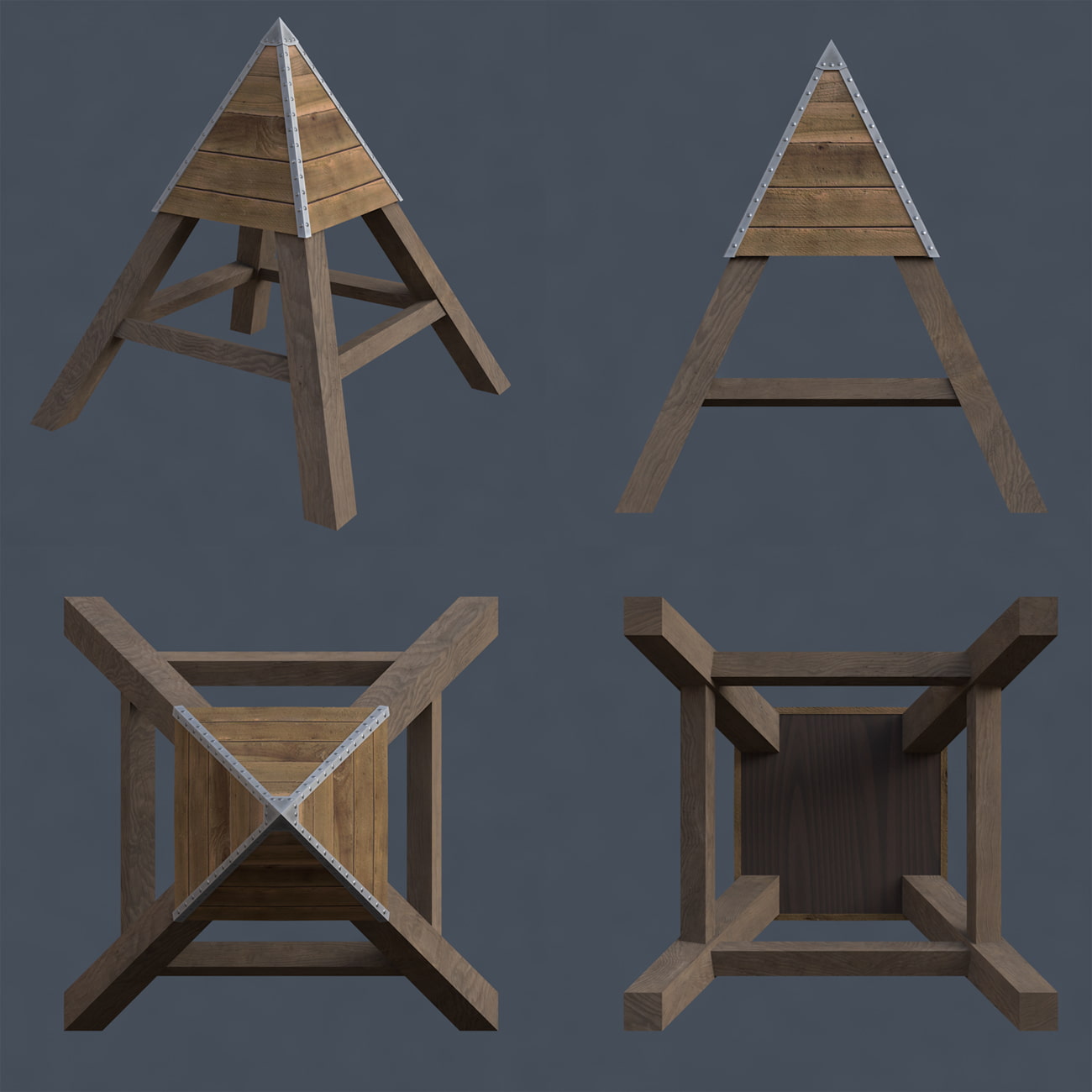 3D素材 四角錐椅子 木製 01 基本タイプ