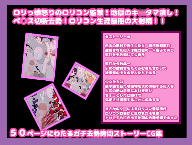 ロリコン監禁去勢!ロリコン性犯罪者の被害にあった友達の敵を打つベく、ロリっ娘達がロリコンを監禁しキ○タマを粉砕する