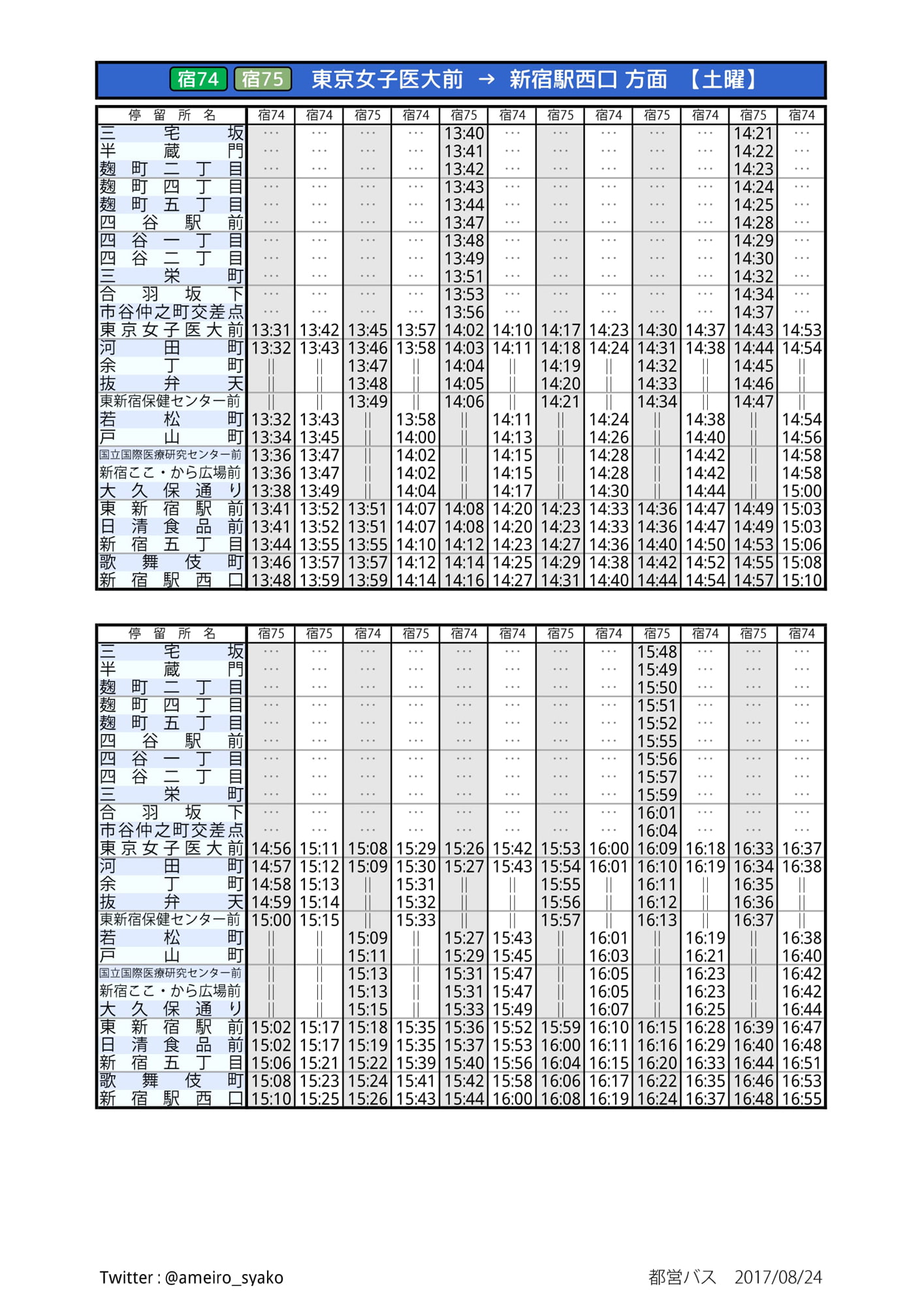 【同人時刻表】都営バス 新宿支所 編