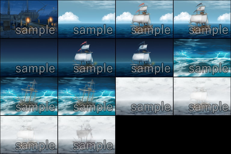 ファンタジー背景イラスト素材<帆船セット>