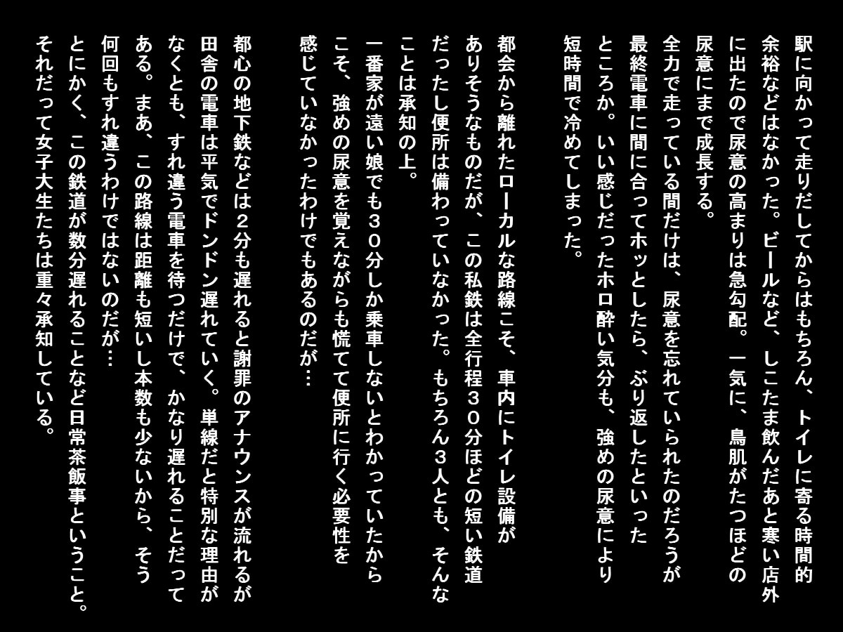 しこたまビール飲み終電とび乗った女子大生vs.尿意