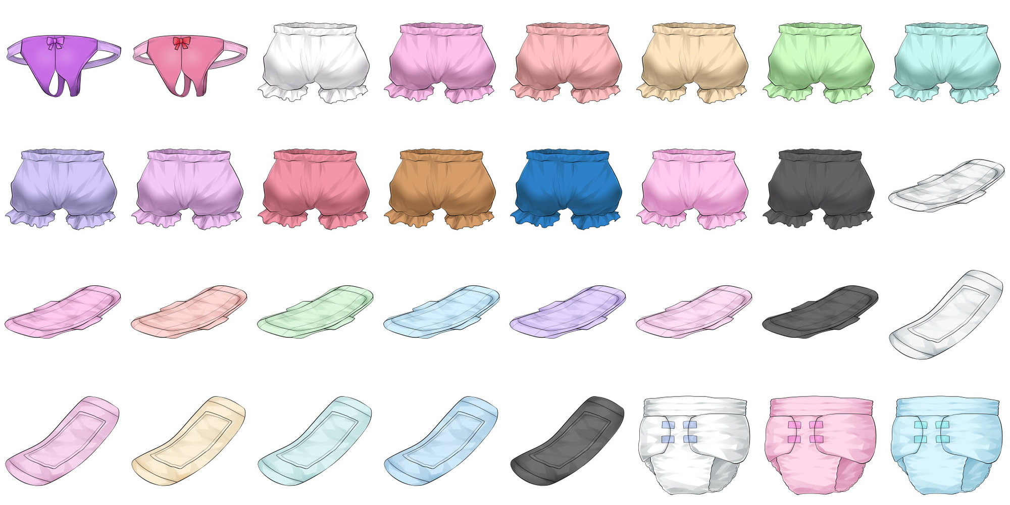 成人向けイラストアイコン素材集 Type.002 - 女性用のパンツと下着