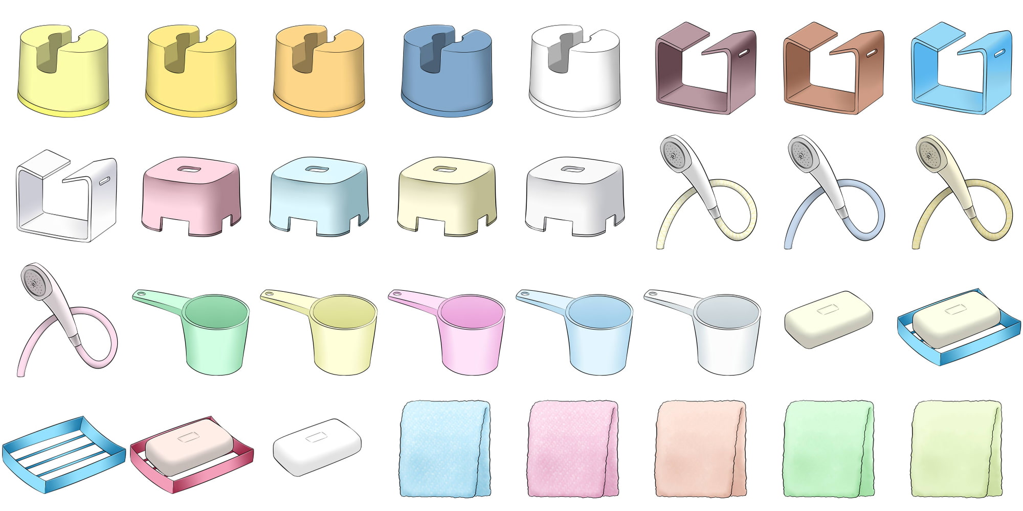 成人向けイラストアイコン素材集 Type.004 - 風呂場と洗面所