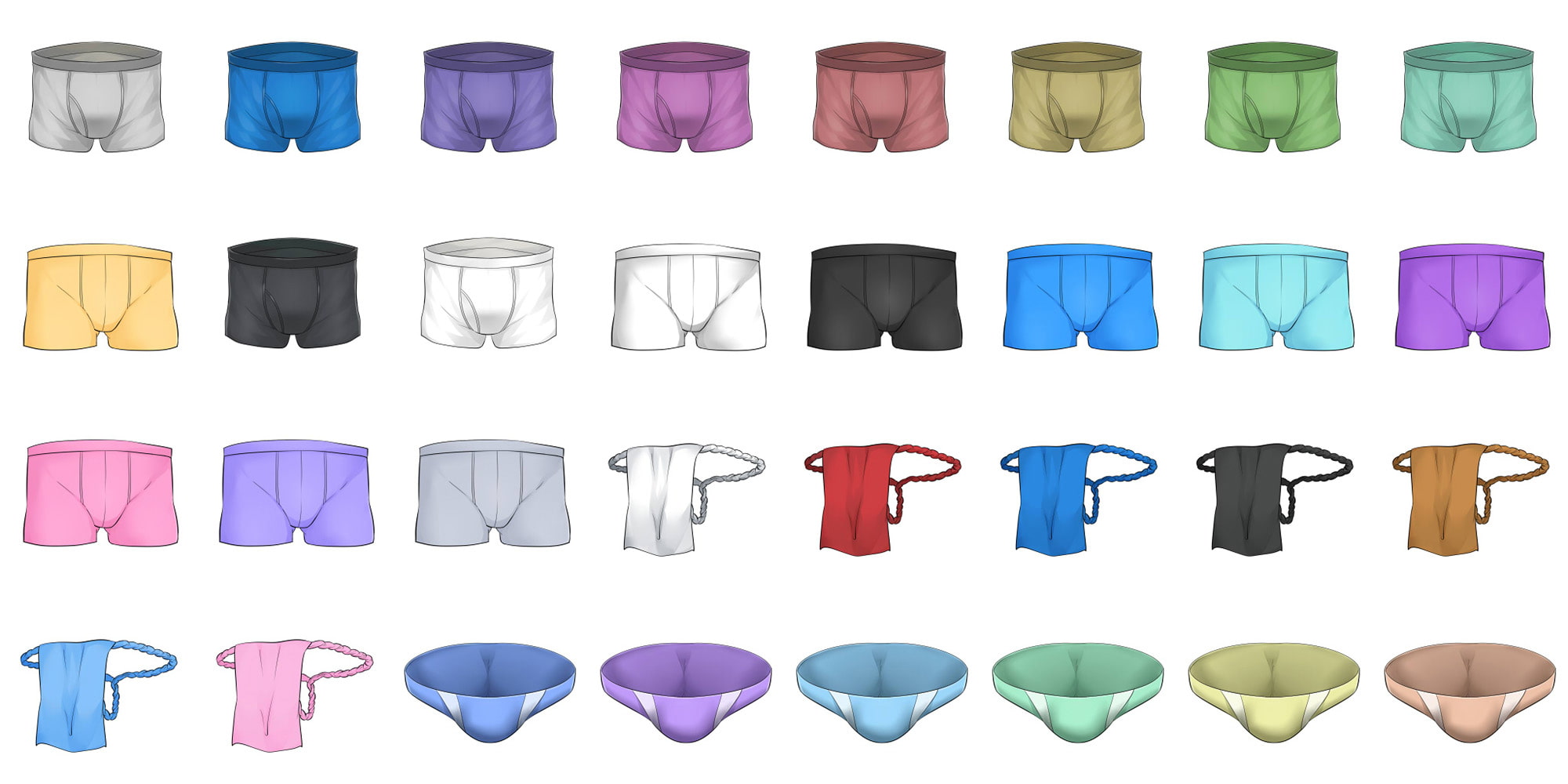 成人向けイラストアイコン素材集 Type.006 - 男性用のパンツと下着