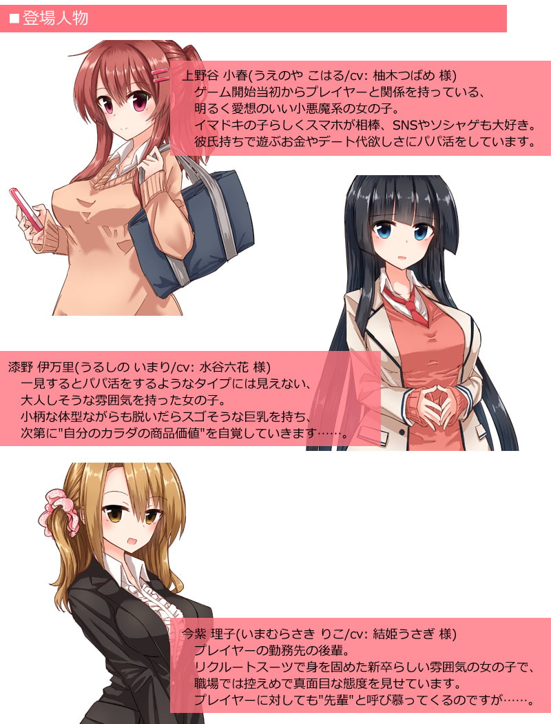 ヒロイン全員お財布狙い!～お金を稼いで女の子に貢ぐパパ活SLG～