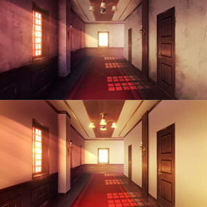 著作権フリー背景素材 廃墟差分【洋館廊下】