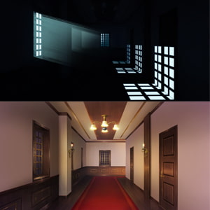 著作権フリー背景素材 廃墟差分【洋館廊下】