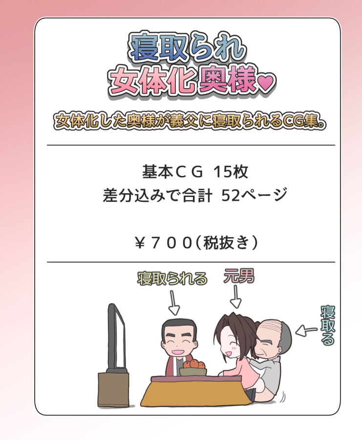 寝取られ女体化奥様 女体化した奥様が義父に寝取られるCG集。