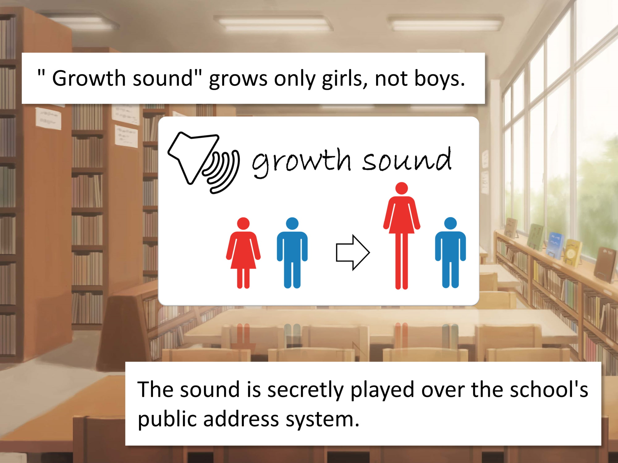 Outgrowing only girls, Overtake boys, Growth sound in the library