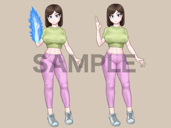 立ち絵素材、Tシャツの女性(手刀の達人)、C01