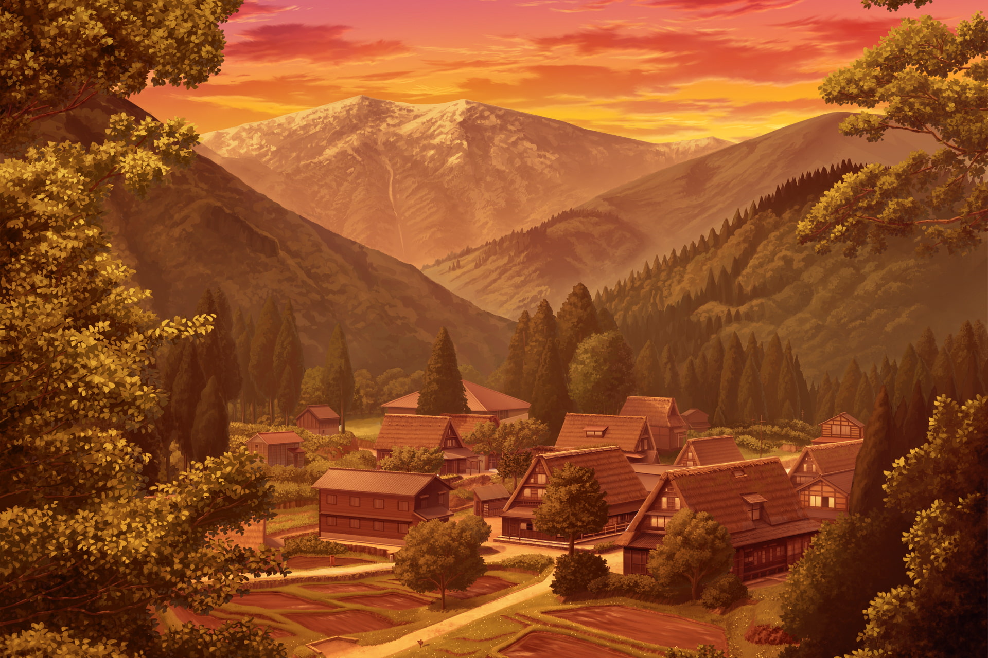 単品5種背景素材v07山村の集落