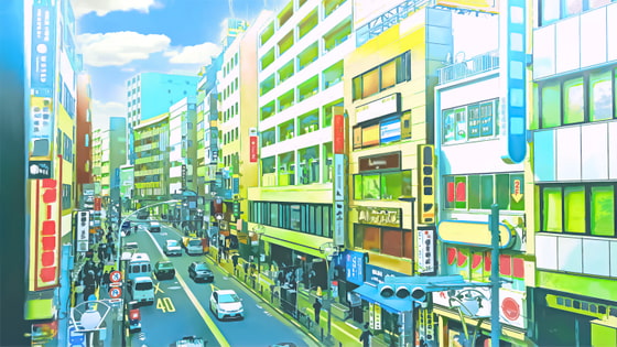 都会の繁華街【背景素材(夕方差分+空くり抜きセット)】