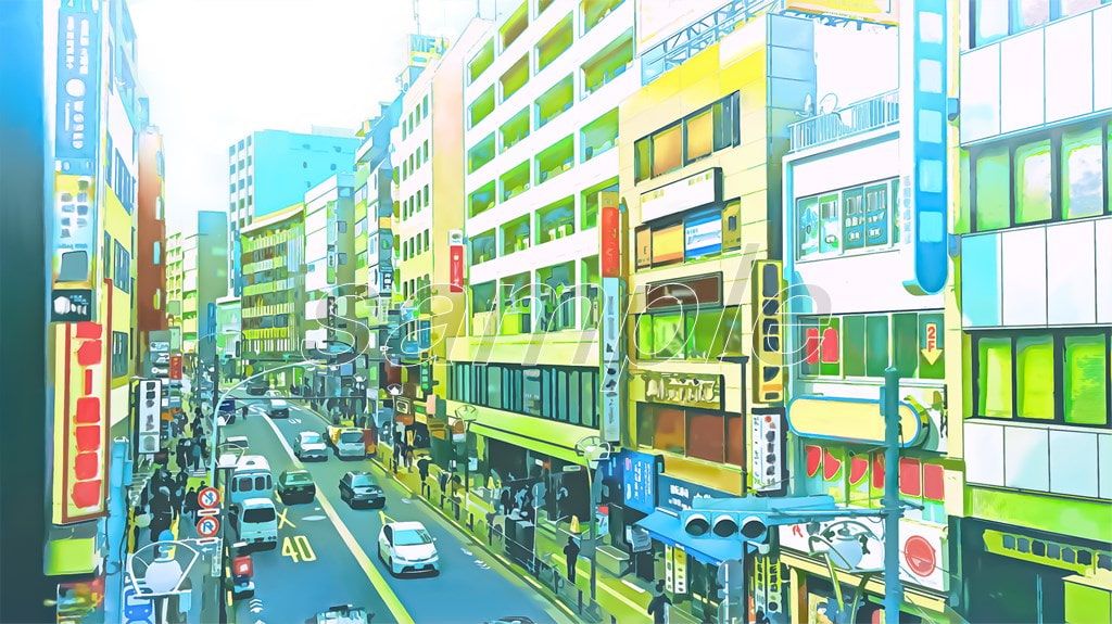 都会の繁華街【背景素材(夕方差分+空くり抜きセット)】