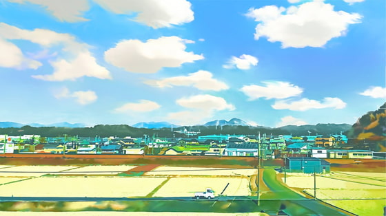 田畑と農村 【背景素材(夕方差分+空くり抜きセット)】