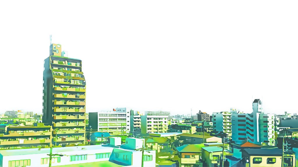 都会の展望とマンション【背景素材(夕方差分+空くり抜きセット)】