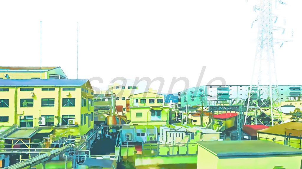 工場地帯の眺め【背景素材(夕方差分+空くり抜きセット)】