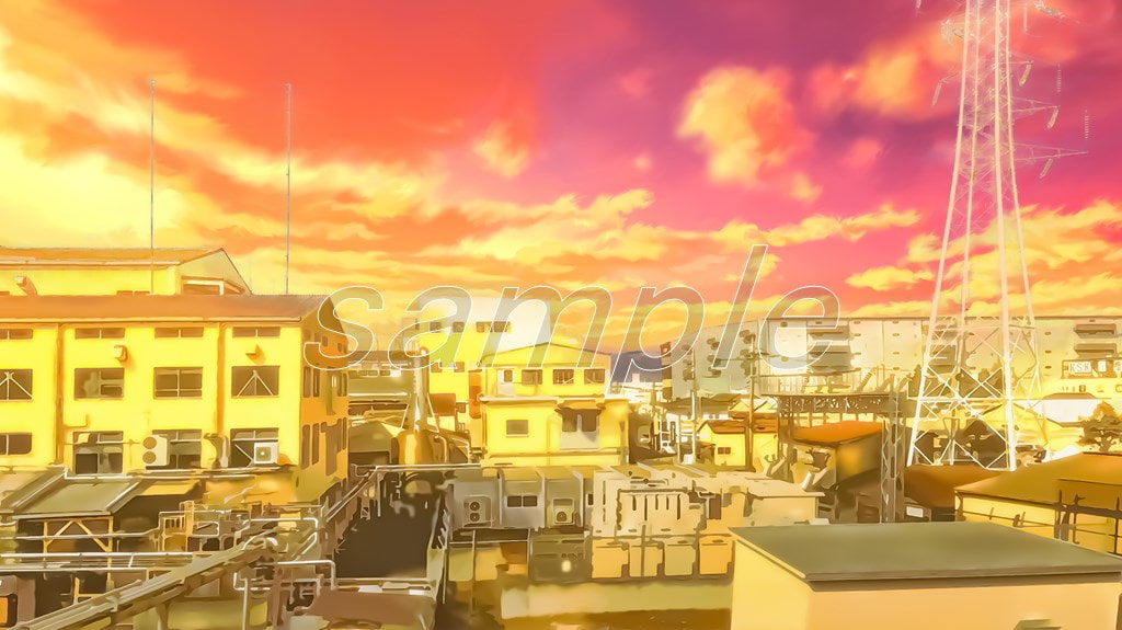 工場地帯の眺め【背景素材(夕方差分+空くり抜きセット)】