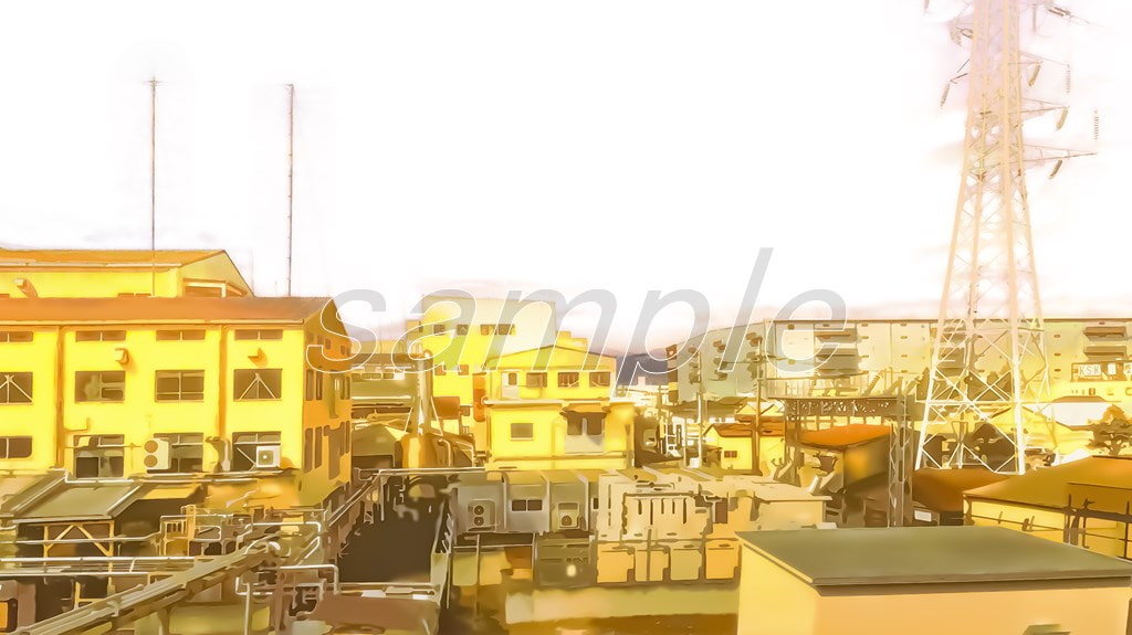 工場地帯の眺め【背景素材(夕方差分+空くり抜きセット)】