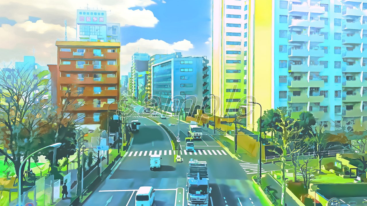 都会のオフィス街 【背景素材(夕方差分+空くり抜きセット)】