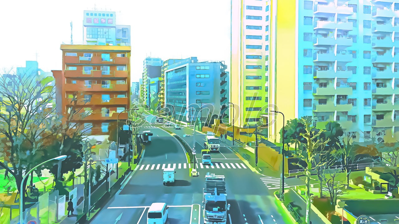 都会のオフィス街 【背景素材(夕方差分+空くり抜きセット)】