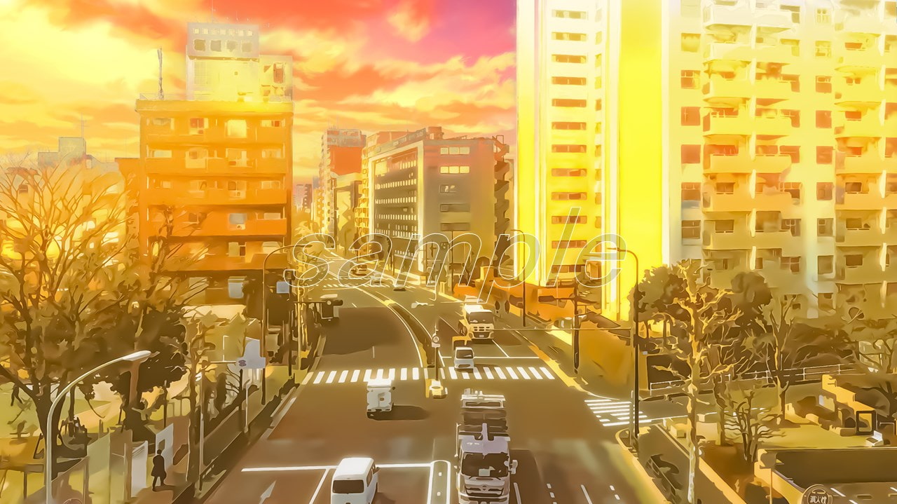 都会のオフィス街 【背景素材(夕方差分+空くり抜きセット)】