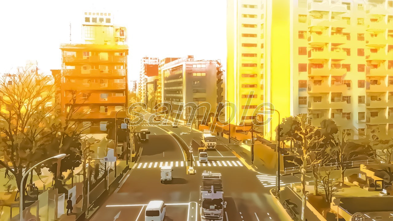 都会のオフィス街 【背景素材(夕方差分+空くり抜きセット)】