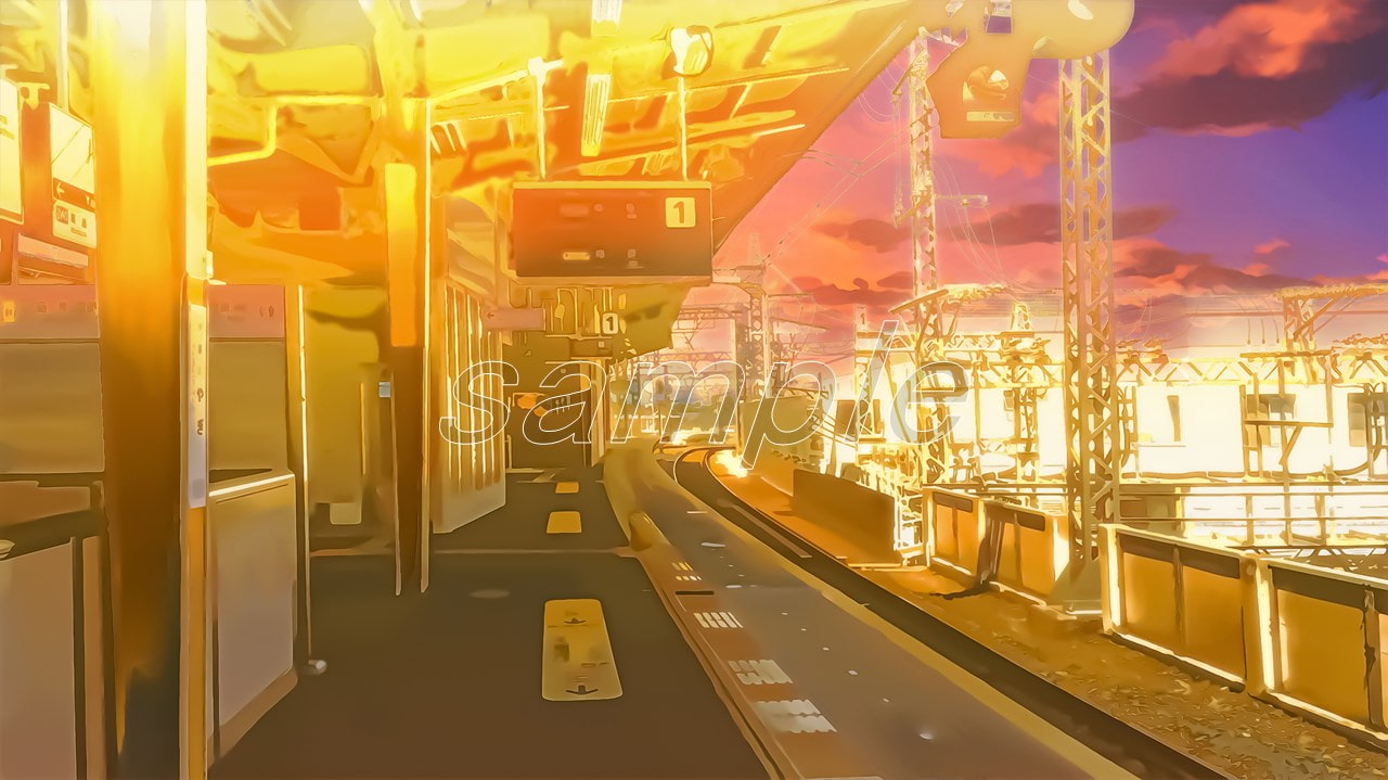駅のホーム 【背景素材(夕方差分+空くり抜きセット)】