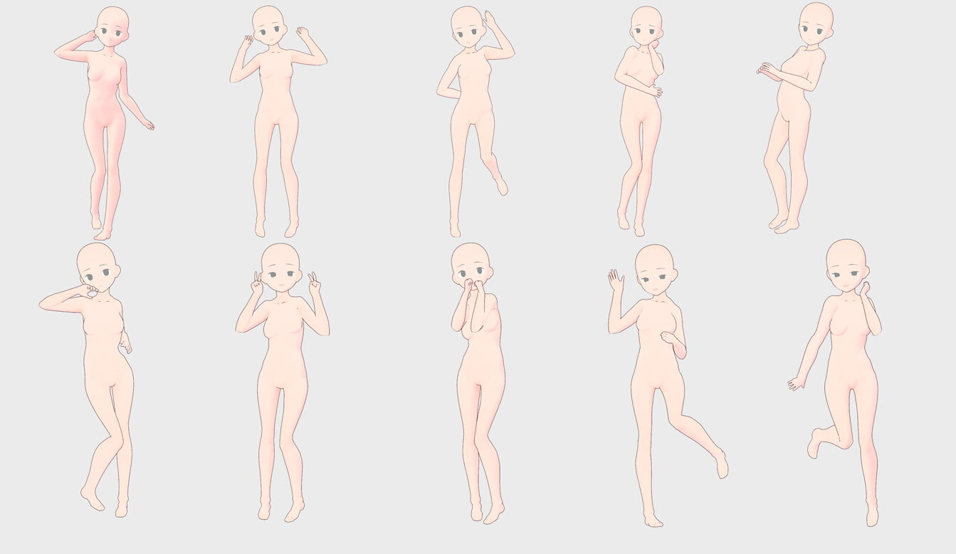 【トレス素材】女の子立ち姿ポーズ集50【商用利用可】