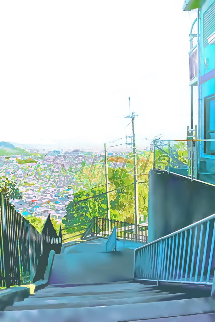 標高の高い町の眺め【背景素材_夕方差分+空くり抜きセット】