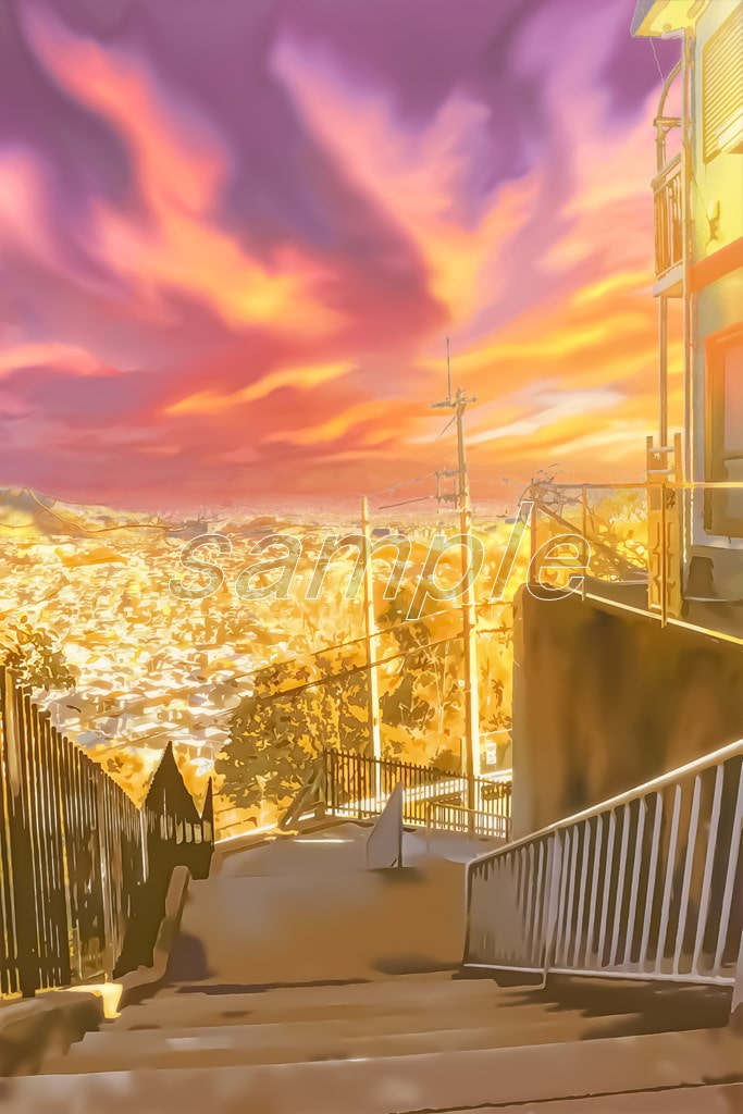 標高の高い町の眺め【背景素材_夕方差分+空くり抜きセット】