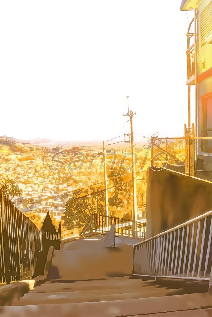 標高の高い町の眺め【背景素材_夕方差分+空くり抜きセット】