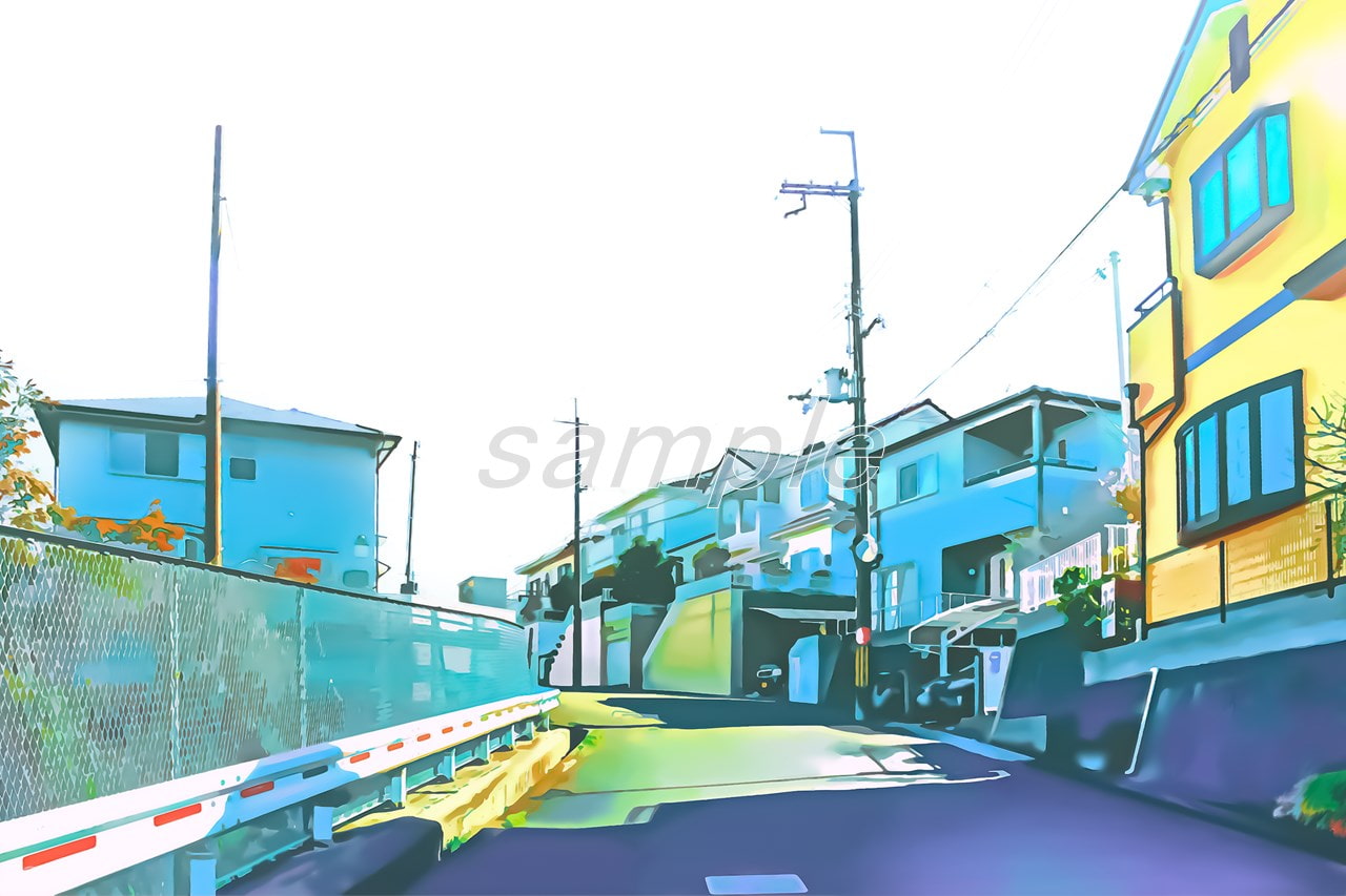 郊外の町【背景素材_夕方差分+空くり抜きセット】