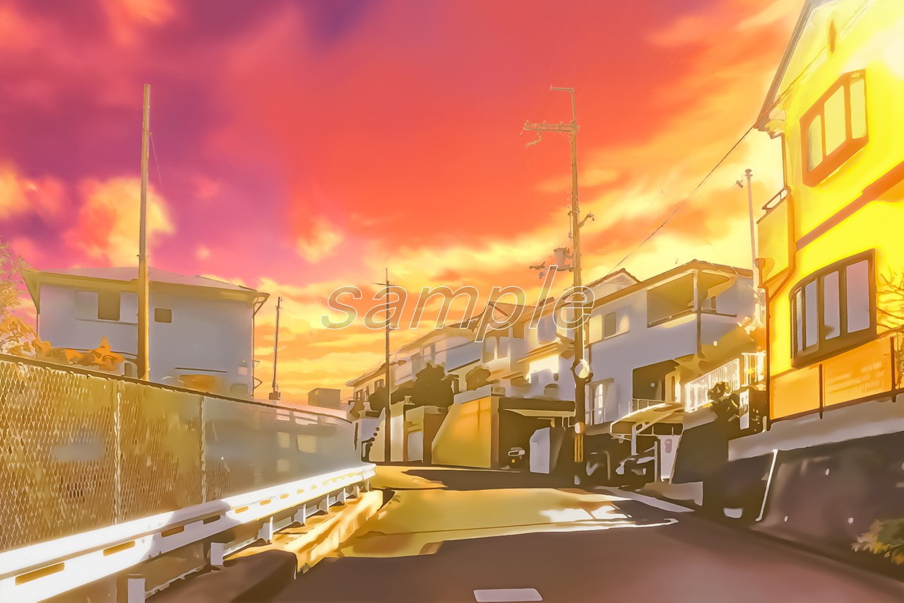 郊外の町【背景素材_夕方差分+空くり抜きセット】